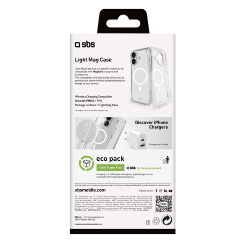 SBS Light Mag Cover Trasparente magsafe iphone 16 plus
