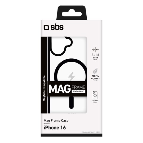 SBS Mag frame Cover Nero, Trasparente iphone 16 magsafe