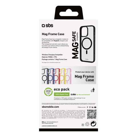 SBS Mag frame Cover Nero, Trasparente iphone 16 pro magsafe