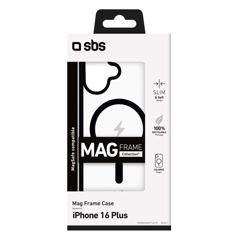 SBS Mag frame Cover Nero, Trasparente iphone 16 plus magsafe