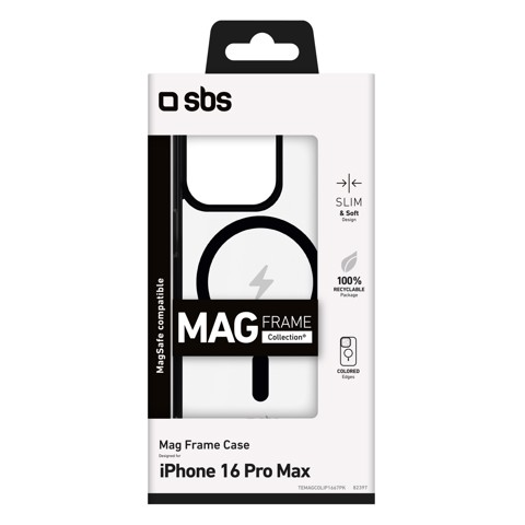 SBS Mag frame Cover Nero, Trasparente iphone 16 pro magsafe