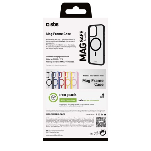 SBS Mag frame Cover Nero, Trasparente iphone 16 pro magsafe