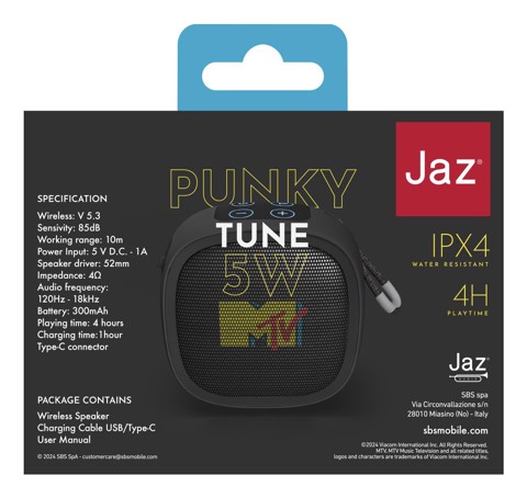 SBS PUNKY TUNE Altoparlante portatile mono Nero 5 W