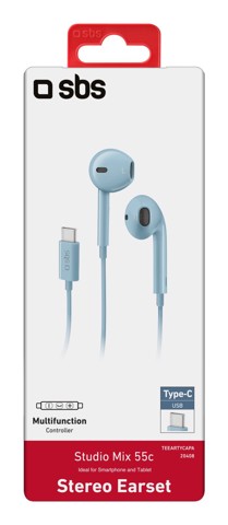 SBS Studio Mix 55c Auricolare Cablato In-ear Musica e Chiamate USB tipo-C Ciano