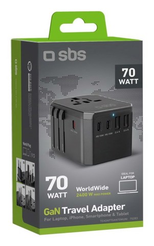 SBS TEADAPTGAN70WUNI Caricabatterie per dispositivi mobili Universale Nero AC Ricarica rapida Interno