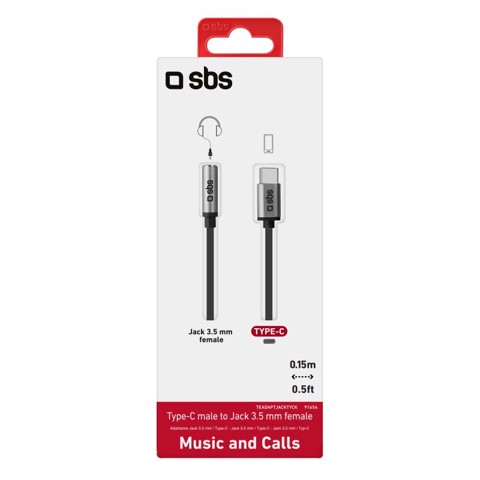SBS TEADAPTJACKTYCK cavo per cellulare Nero 0,15 m USB C 3.5mm