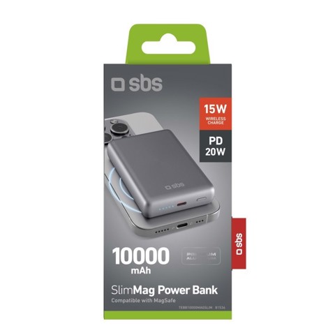 SBS TEBB10000MAGSLIM batteria portatile 10000 mAh Carica wireless Grigio