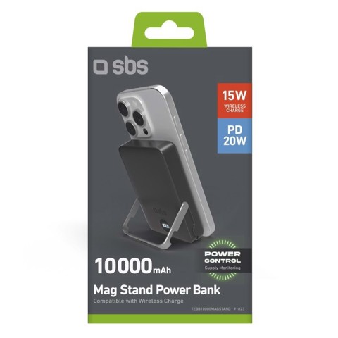 SBS TEBB10000MAGSTAND batteria portatile 10000 mAh Carica wireless Nero