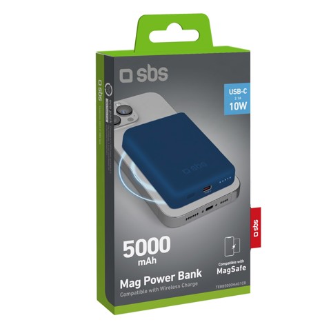 SBS TEBB5000MAG1CB batteria portatile 5000 mAh Carica wireless Blu