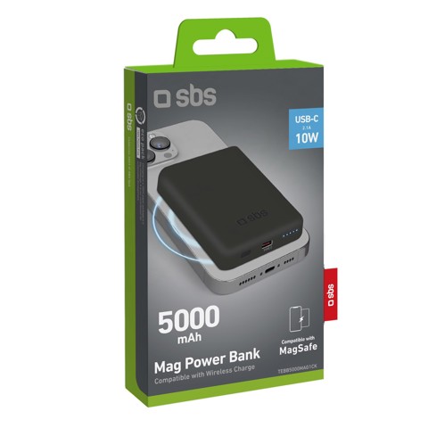SBS TEBB5000MAG1CK batteria portatile Polimeri di litio (LiPo) 5000 mAh Carica wireless Nero