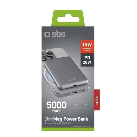 SBS TEBB5000MAGSLIM batteria portatile 5000 mAh Carica wireless Grigio