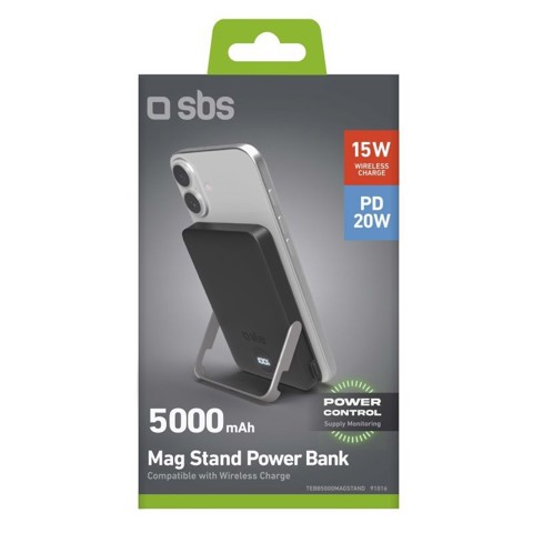 SBS TEBB5000MAGSTAND batteria portatile 5000 mAh Carica wireless Nero