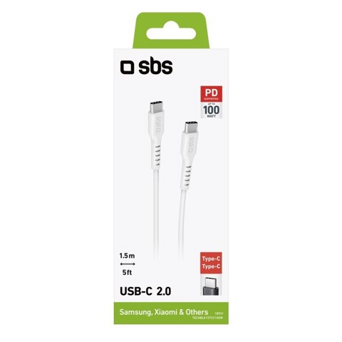 SBS TECABLE15TCC100W cavo USB 1,5 m USB C 0,48 Gbit/s 100 W Bianco