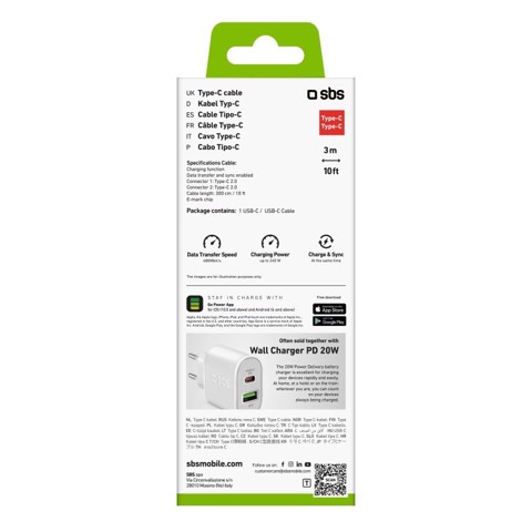 SBS TECABLE3MTCC240W cavo USB 3 m USB 2.0 USB C Bianco