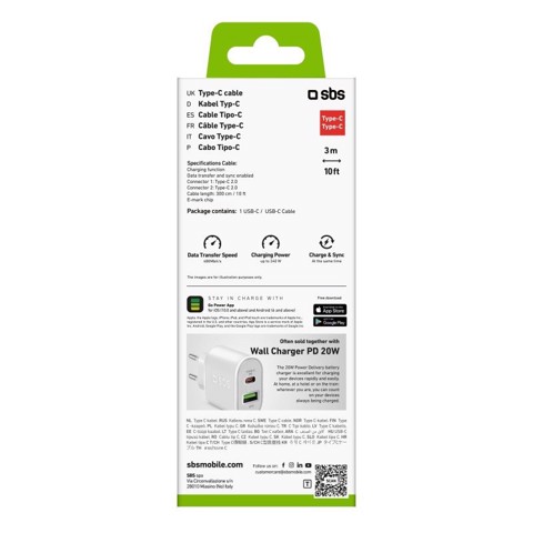 SBS TECABLE3MTCC240W cavo USB USB 2.0 3 m USB C 0,48 Gbit/s 240 W Bianco