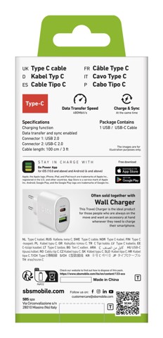 SBS TECABLEMICROC10W cavo USB USB 2.0 1 m USB A USB C Bianco