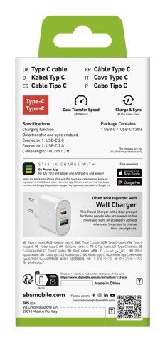 SBS TECABLETCC10W cavo USB USB 2.0 1 m USB C Bianco