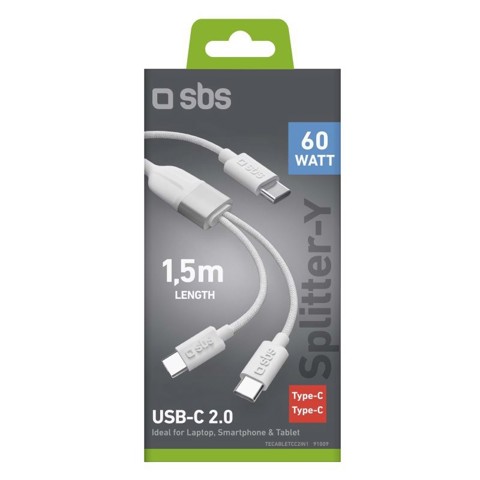 SBS TECABLETCC2IN1 cavo USB 1,5 m USB C Bianco