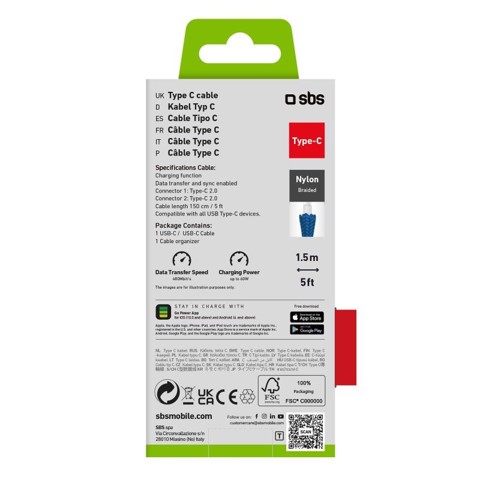 SBS TECABLETISSUETCCB cavo USB 1,5 m USB 2.0 USB C Blu