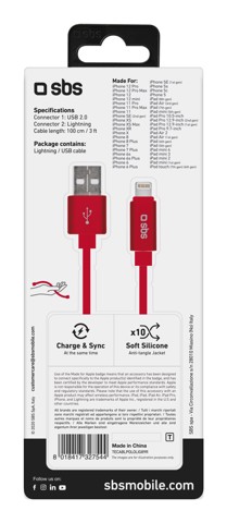 SBS TECABLPOLOLIG89R cavo Lightning 1 m Rosso