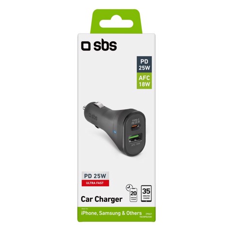 SBS TECRPD25W Caricabatterie per dispositivi mobili Universale Nero Accendisigari Ricarica rapida Auto