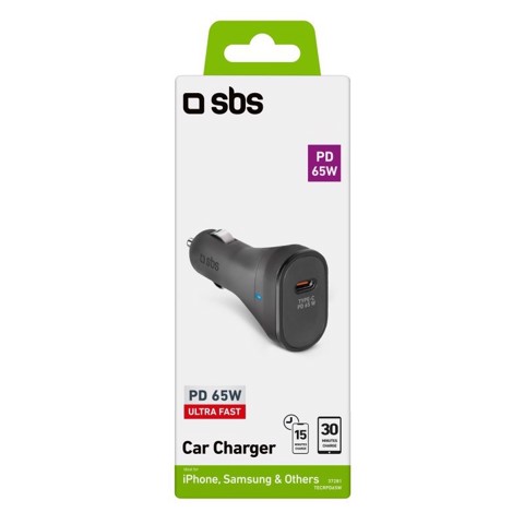 SBS TECRPD65W Caricabatterie per dispositivi mobili Telefono cellulare, Smartphone, Tablet Nero Accendisigari Ricarica rapida Auto