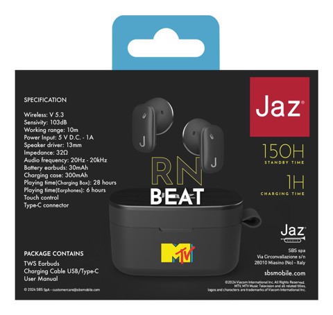 SBS TEJZEARTWSMTVK cuffia e auricolare True Wireless Stereo (TWS) In-ear Musica e Chiamate USB tipo-C Bluetooth Nero