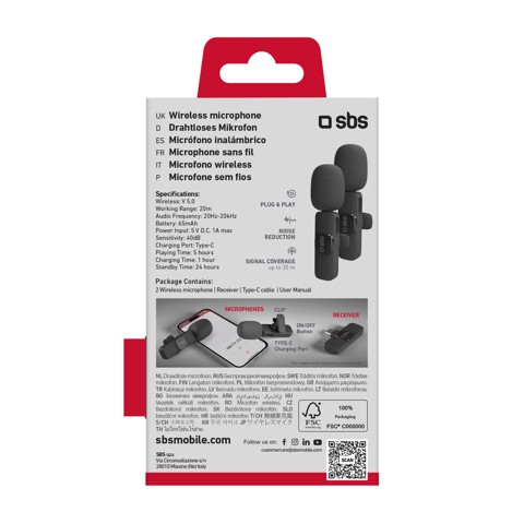 SBS TEKIT2MICTYCBTK microfono Nero Microfono a clip