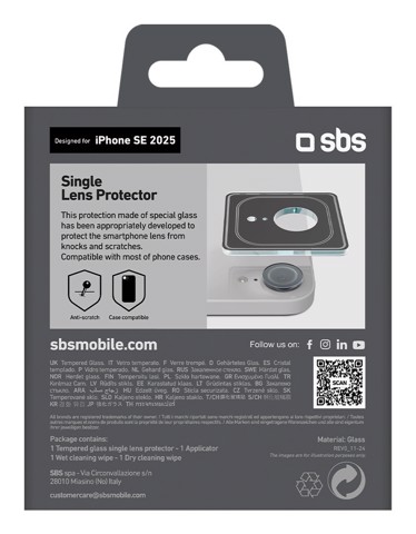 SBS TESINCAMGLIPSE25 protezione per lo schermo e il retro dei telefoni cellulari Protezione per obiettivo della fotocamera Apple 1 pz