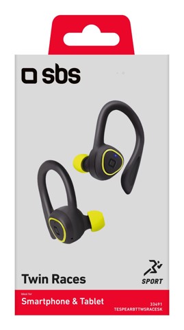 SBS TESPEARBTTWSRACESK cuffia e auricolare True Wireless Stereo (TWS) In-ear Musica e Chiamate Bluetooth Nero, Giallo