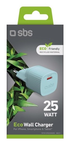 SBS TETR1CPD25LBGRS Caricabatterie per dispositivi mobili Universale Ciano AC Ricarica rapida Interno