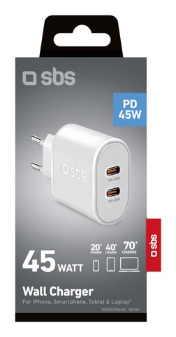SBS TETR2CPD45W Caricabatterie per dispositivi mobili Universale Bianco AC Ricarica rapida Interno