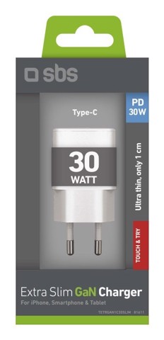 SBS TETRGAN1C30SLIM Caricabatterie per dispositivi mobili Universale Bianco AC Ricarica rapida Interno