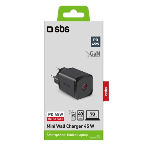 SBS TETRGAN1C45W Caricabatterie per dispositivi mobili Cuffie, Computer portatile, Smartphone, Orologio intelligente, Tablet Nero AC Ricarica rapida Interno