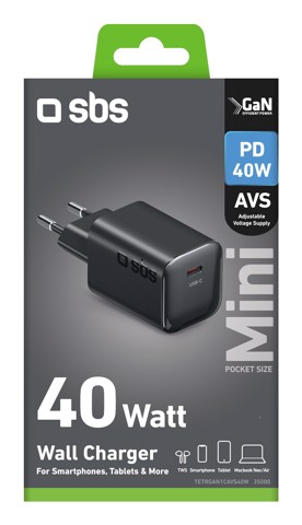 SBS TETRGAN1CAVS40W Caricabatterie per dispositivi mobili Smartphone, Tablet Nero AC Ricarica rapida Interno