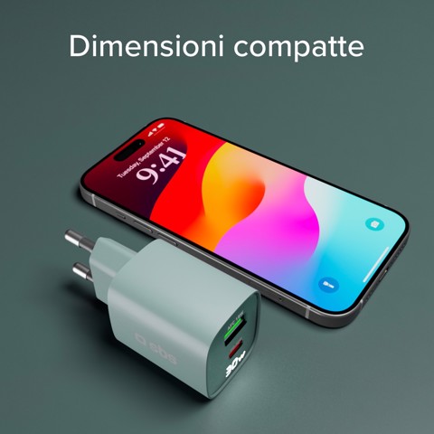 SBS TETRGANLCD1USB1C30A Caricabatterie per dispositivi mobili Universale Azzurro AC Ricarica rapida Interno