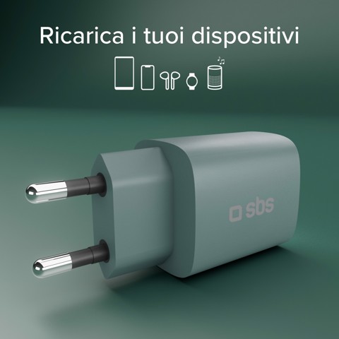 SBS TETRGANLCD1USB1C30A Caricabatterie per dispositivi mobili Universale Azzurro AC Ricarica rapida Interno