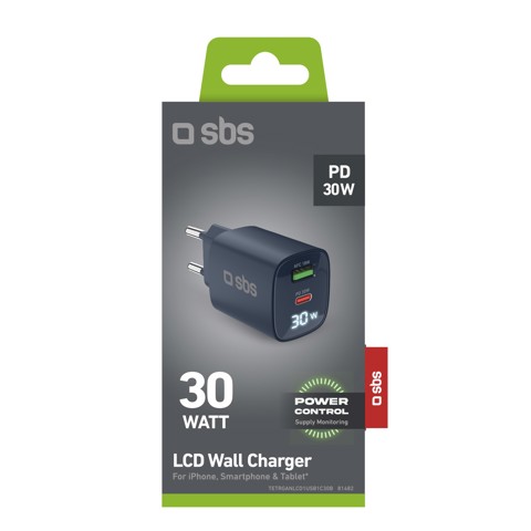 SBS TETRGANLCD1USB1C30B Caricabatterie per dispositivi mobili Universale Blu AC Ricarica rapida Interno
