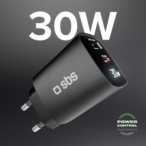 SBS TETRGANLCD1USB1C30K Caricabatterie per dispositivi mobili Universale Nero AC Ricarica rapida Interno