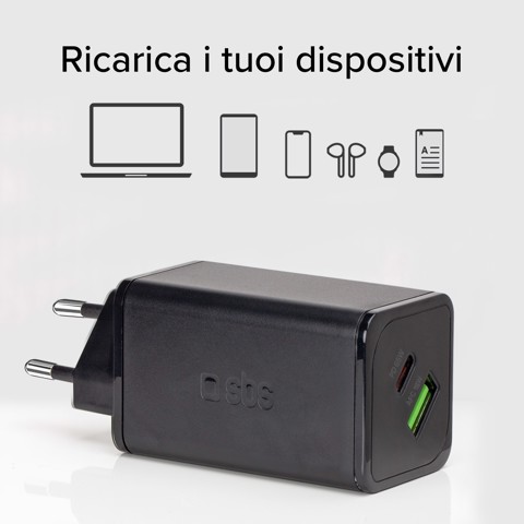 SBS TETRGANUSBCPD65W Caricabatterie per dispositivi mobili Lettore e-book, Fitness tracker, GPS, Auricolare, Telefono cellulare, Altoparlante portatile, Power bank, Smartphone, Orologio intelligente, Tablet Nero AC Ricarica rapida Interno
