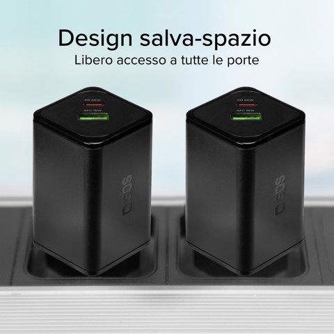 SBS TETRGANUSBCPD65W Caricabatterie per dispositivi mobili Lettore e-book, Fitness tracker, GPS, Auricolare, Telefono cellulare, Altoparlante portatile, Power bank, Smartphone, Orologio intelligente, Tablet Nero AC Ricarica rapida Interno