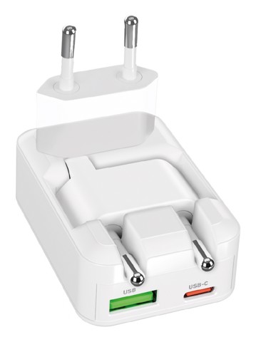 SBS TETRGANUSBTCFOLD30W Caricabatterie per dispositivi mobili Cuffie, Auricolare, Computer portatile, Smartphone, Tablet Bianco AC Ricarica rapida Interno
