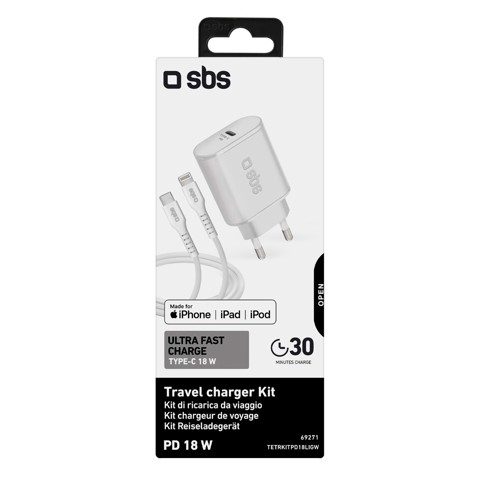 SBS TETRKITPD18LIGW Caricabatterie per dispositivi mobili MP3, Smartphone, Tablet Bianco AC Ricarica rapida Interno