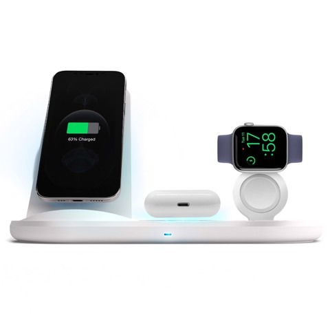 SBS TEWIRDESKQI3IN1 Caricabatterie per dispositivi mobili Cuffie, Smartphone, Orologio intelligente Bianco USB Carica wireless Ricarica rapida Interno