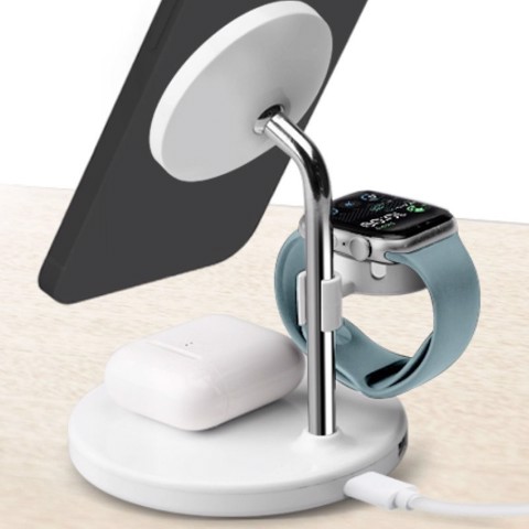 SBS TEWIRMAG3IN1 Caricabatterie per dispositivi mobili Cuffie, Smartphone, Orologio intelligente Bianco USB Carica wireless Ricarica rapida Interno