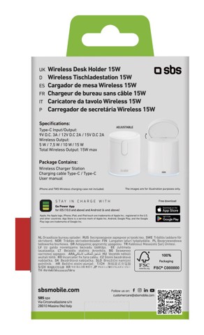 SBS TEWIRMAGFOLD2IN1 Caricabatterie per dispositivi mobili Auricolare, Smartphone Bianco USB Carica wireless Ricarica rapida Interno