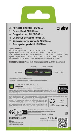 SBS TTBB10000FASTPD2 batteria portatile 10000 mAh Nero