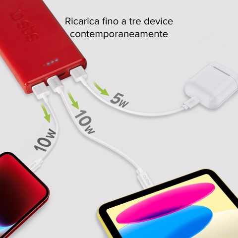 SBS TTBB10000FASTR batteria portatile Polimeri di litio (LiPo) 10000 mAh Rosso