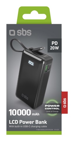 SBS TTBB10000LCDTCPD20K batteria portatile Ioni di Litio 10000 mAh Nero