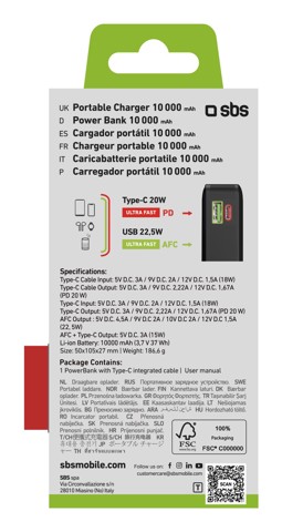 SBS TTBB10000LCDTCPD20K batteria portatile Ioni di Litio 10000 mAh Nero